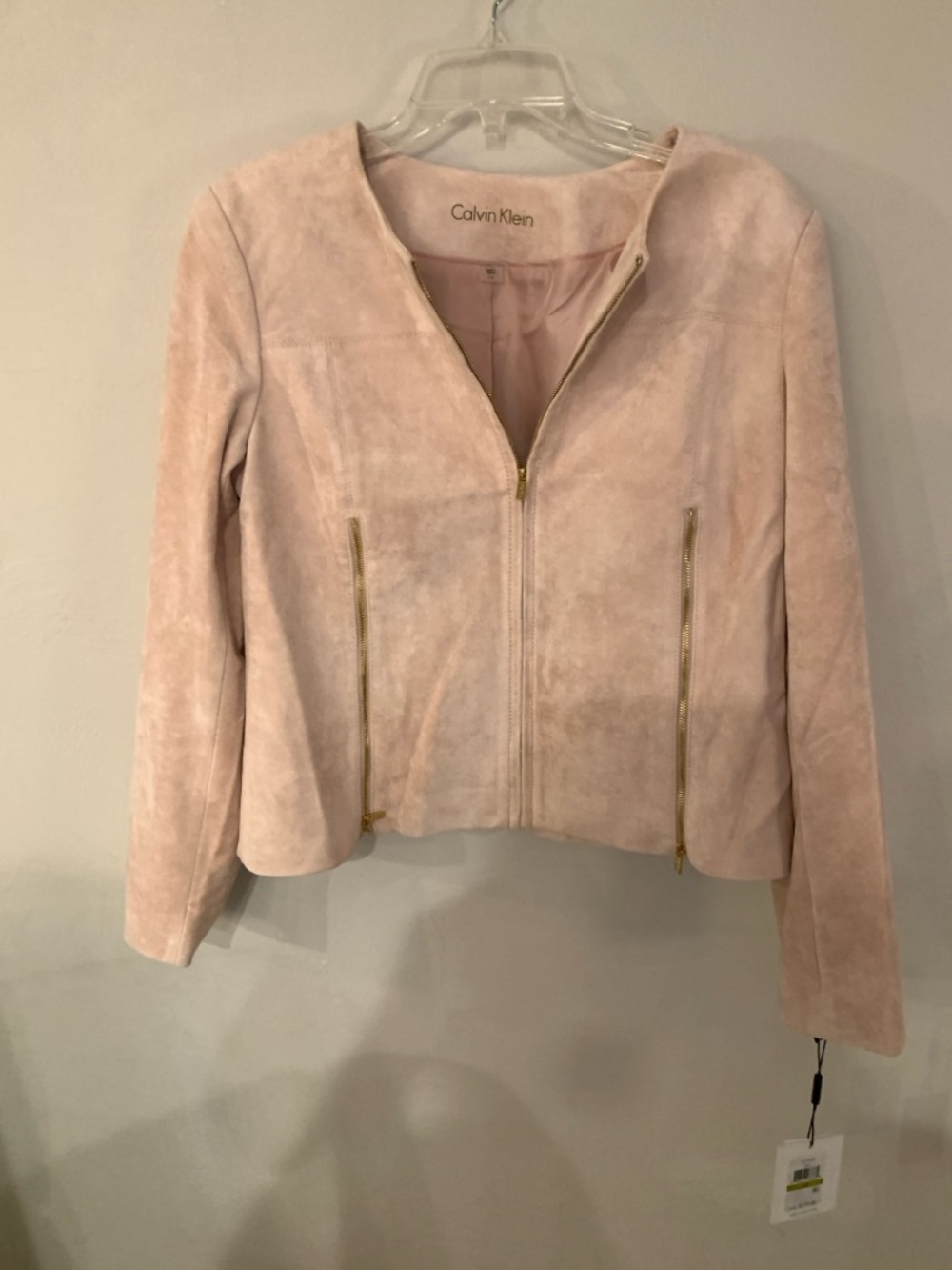 Calvin Klein Light Blush Faux Suede Zip Front Jacket 14 retail 179.00 no flaws